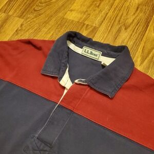 Vtg LL Bean Rugby Shirt Men Large Tall Blue Red Colorblock Elbow Patches Heavy